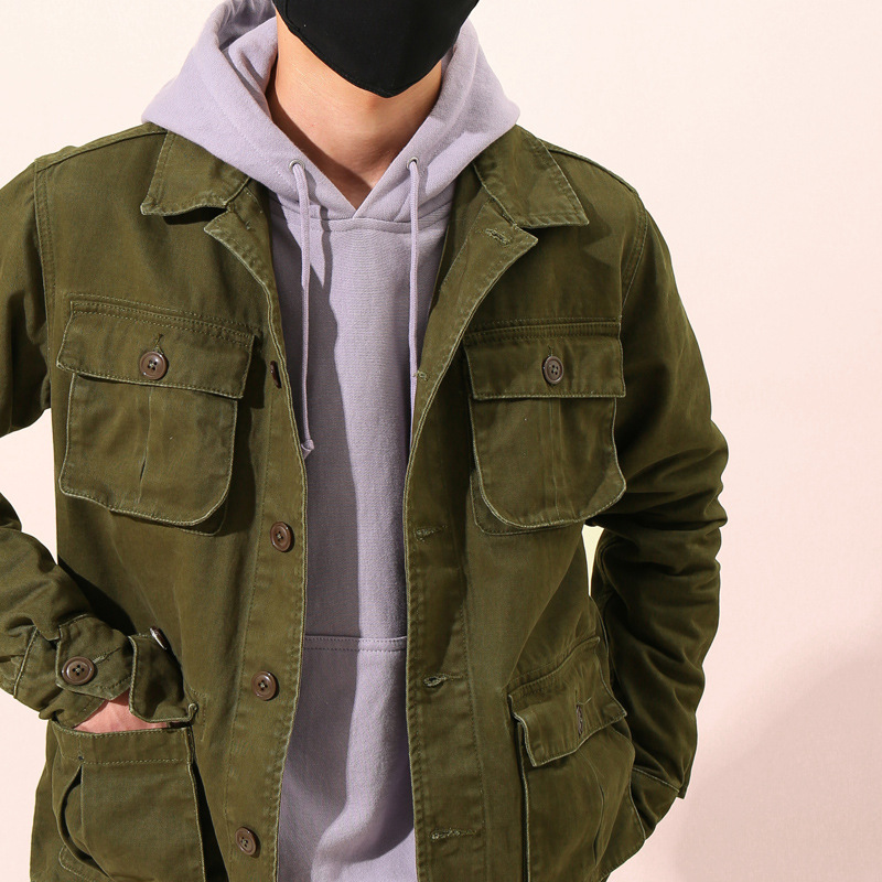 Ameikaji American retro multi-pocket workwear jacket men's spring and autumn loose fashion brand casual lapel hunting jacket Ameikaji American retro multi-pocket workwear jacket men's spring and autumn loose fashion brand casual lapel hunting jacket