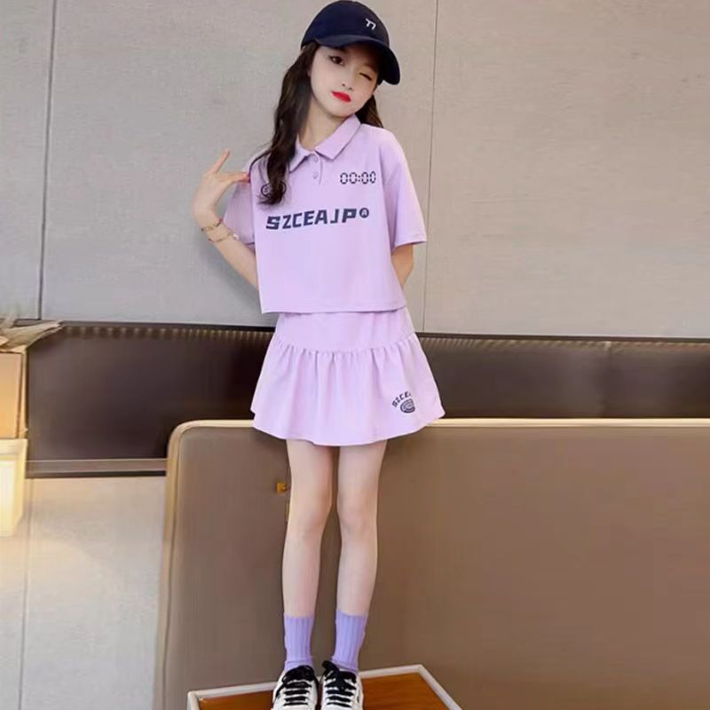 Ensemble d'été pour filles, manches moyennes et larges, haut à col polo, jupes courtes, vêtements de sport pour enfants, tennis, étudiants, femmes_voghion.com