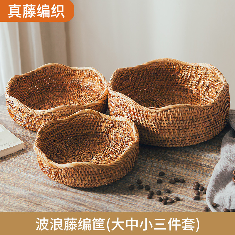 Cesta de almacenamiento de ratán, cesta de frutas, cesta para bollos al vapor, cesta de bambú para pan y refrigerios, cesta de picnic