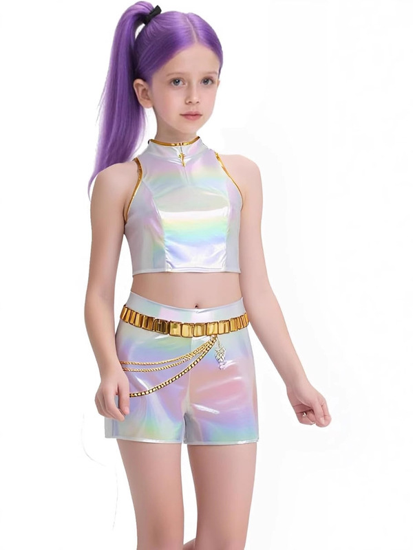 跨境万圣节K-POP猎魔女团cos服米拉佐伊鲁米渐变色儿童打歌服白色|undefined