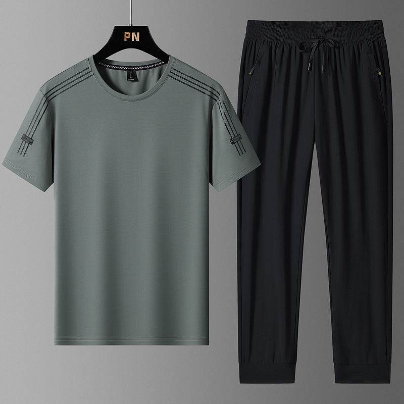 Super tamaño de verano hombre helado juego deportivo hombre delgado rápido secado pantalones de manga corta estilo coreano casual de dos piezas para hombre