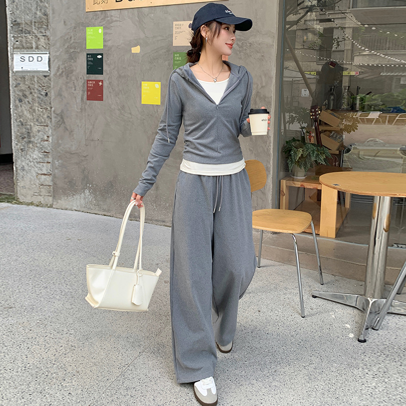 High-End Imitation Cashmere Casual Sportswear Suit for Women, Spring and Autumn 2025 New Style, Fashionable and Stylish Sweatshirt Fake Two-Piece Set