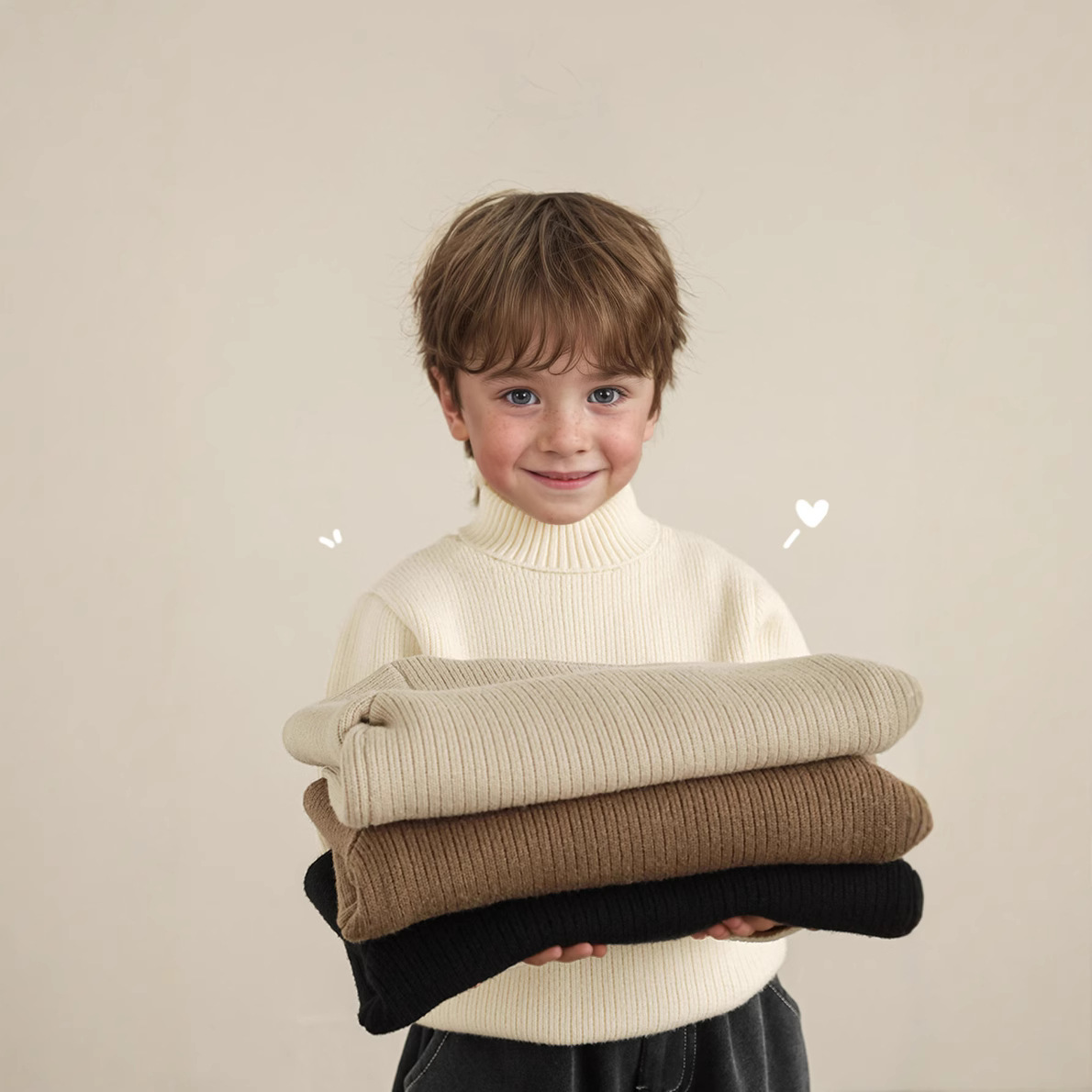 Suéter de invierno y otoño universal para niños engrosado en una camiseta de lana caliente para bebés de punto de fondo elástico de cuello alto para hombres y mujeres