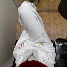 复古阔腿刺绣牛仔裤女新款小众高腰水洗百搭白色垂感ins风直筒裤