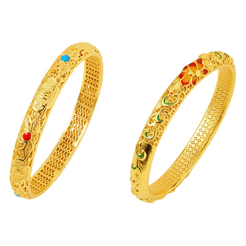 Vietnam oro hueco hebilla pulsera Lotus Plum Blossom corte patrón de las mujeres temperamento retro fábrica al por mayor