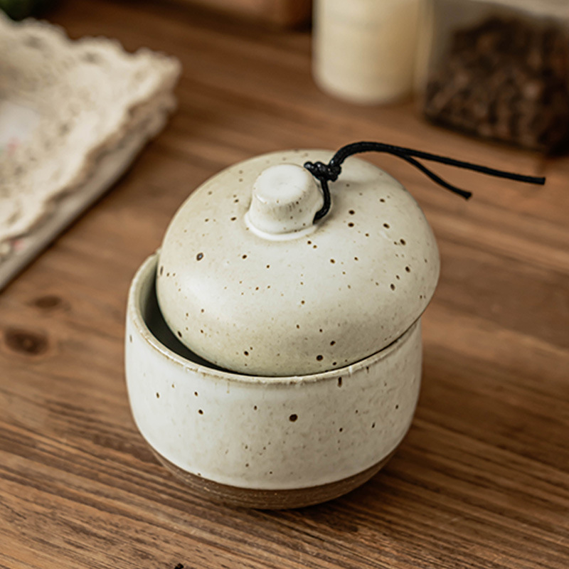 Vintage stoneware jar Japanese style ceramic jar with lid household stew pot small stew pot wholesale tableware seasoning storage jar