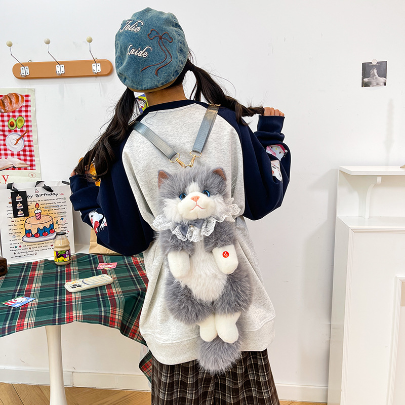 Cute muñeco gato mochila juguetes de peluche portátiles para salir mascota mochila regalo de cumpleaños para novia