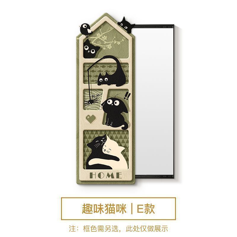 暗藏式全身镜装饰画可推拉隐形衣帽间穿衣镜壁画玄关镜子挂画猫咪|undefined