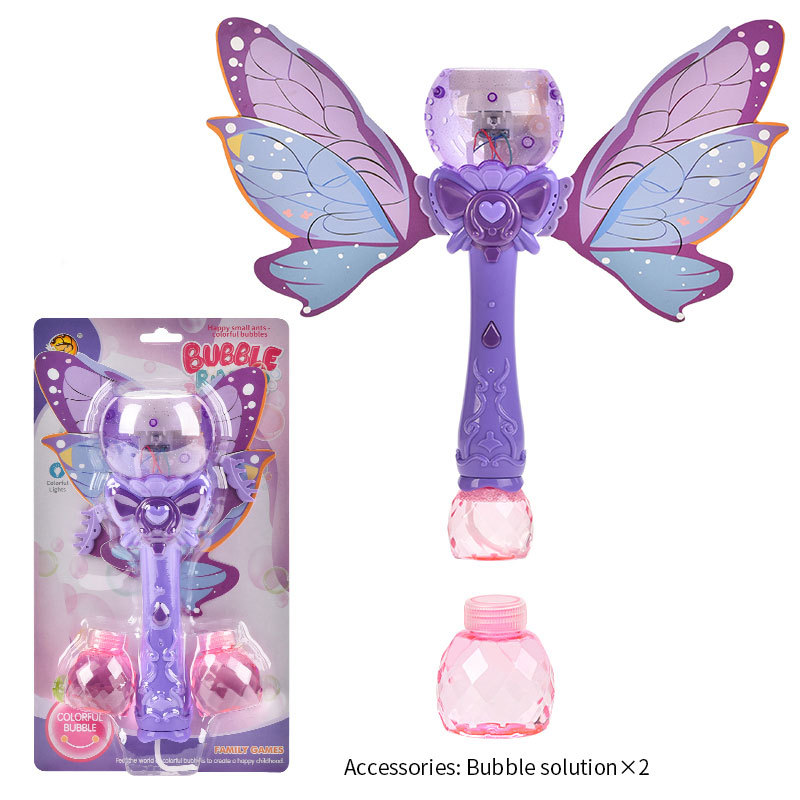배터리가 없는 보라색 요정 지팡이 버블 머신 버블 액체 2병