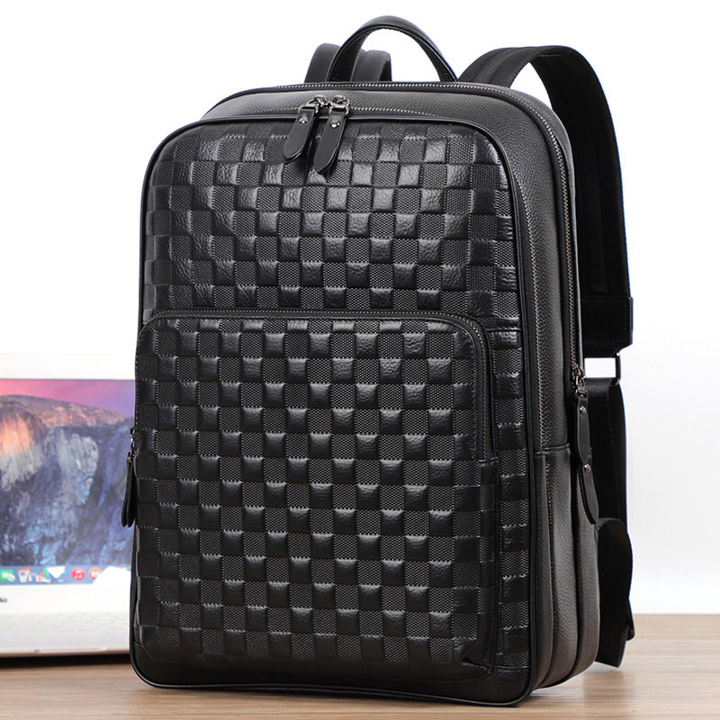 Ba lô nam da bò thật dung tích lớn 15.6 inch đựng laptop, túi du lịch 30×17×41 cm — Màu đen 1, Màu đen 2
