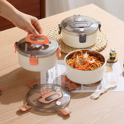 304 Stainless Steel Cartoon Lunch Box Round with Water Heating Function Student Portable Outdoor Fruit Salad Box