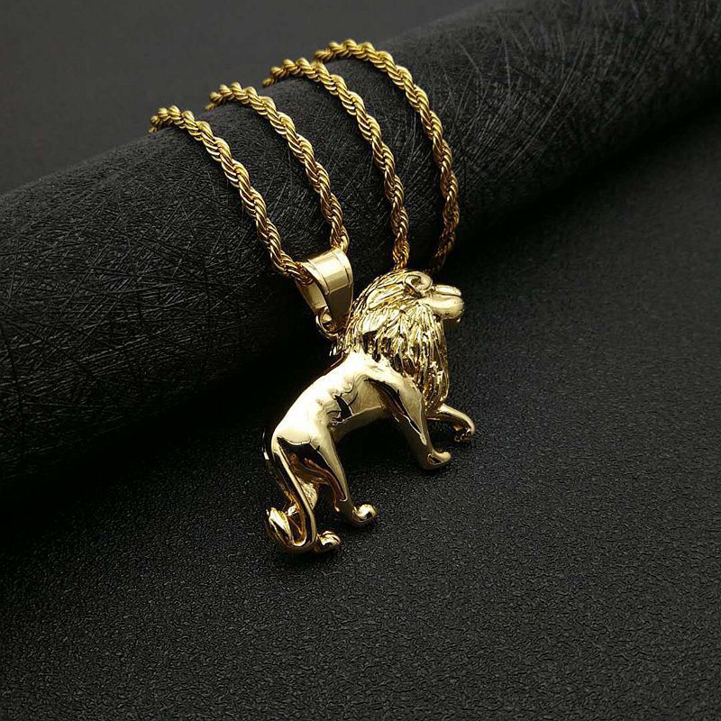 Hip-Hop-Hiphop-Schmuck Titanstahl-Halskette mit männlichem Löwenkopf-Anhänger_voghion.com