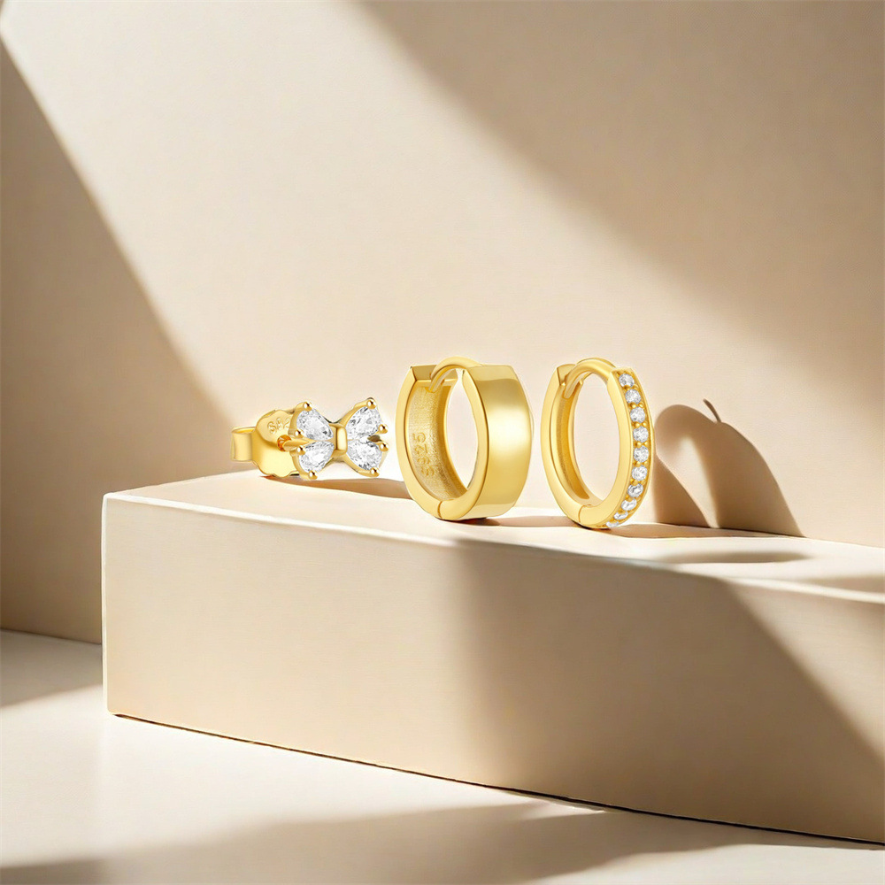 1 Set 925 Sterling Silver Zircon Geometric Earrings Ear Studs display picture 33