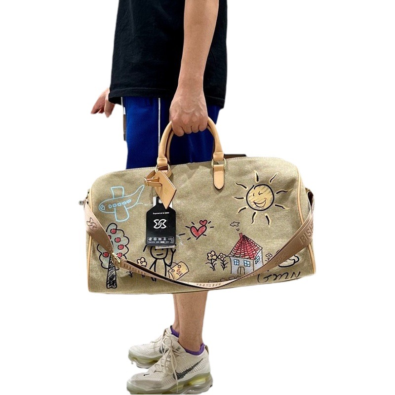 Net Red Army style travel bag national fashion graffiti travel bag men's and women's short-distance portable luggage bag wet and dry separation Fitness Bag