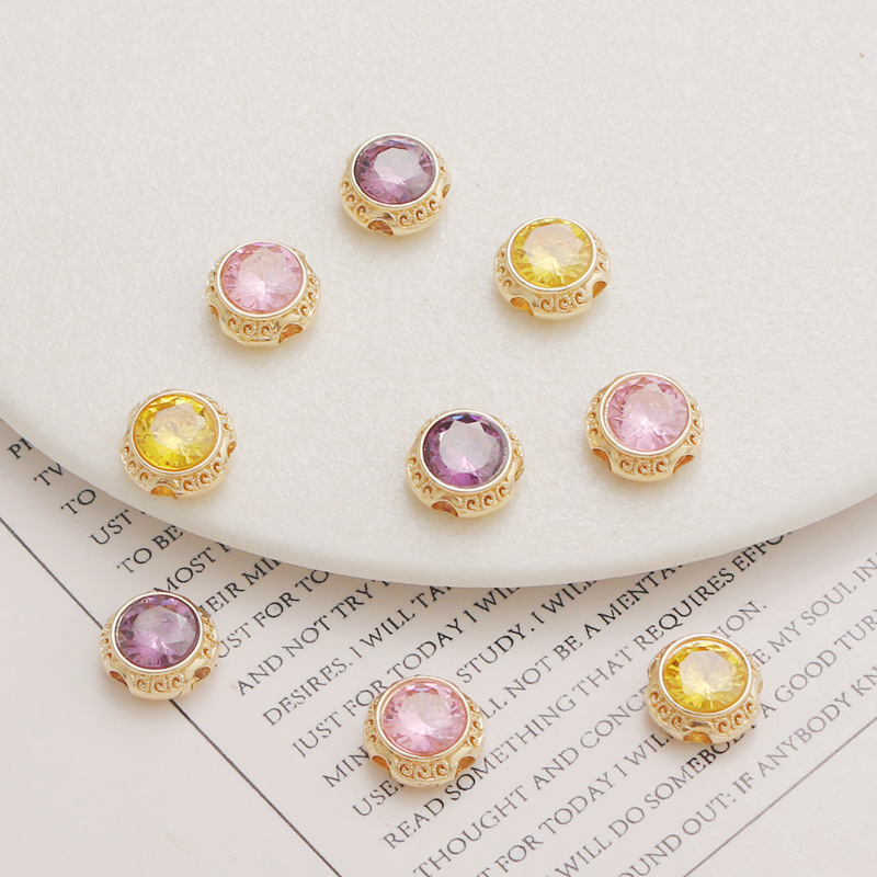 14K gold-wrapped color-preserving large zircon hollow round hole spacer beads 12mmdiy bracelet necklace jewelry accessories
