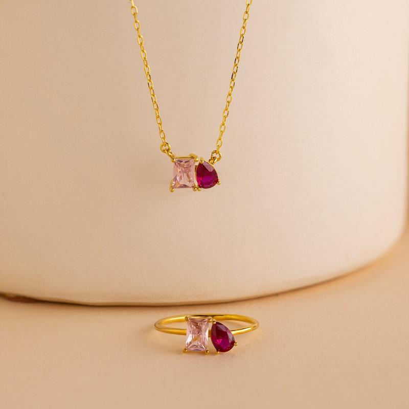 Cross-Border Etsy European and American Style Square Zircon Water Drop Colorful Necklace for December Birthday, Sweet and Popular in December