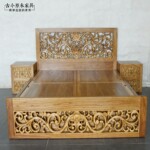 亚风格高箱床老榆木BD165-8花梨木刺猬紫檀木带抽储物床