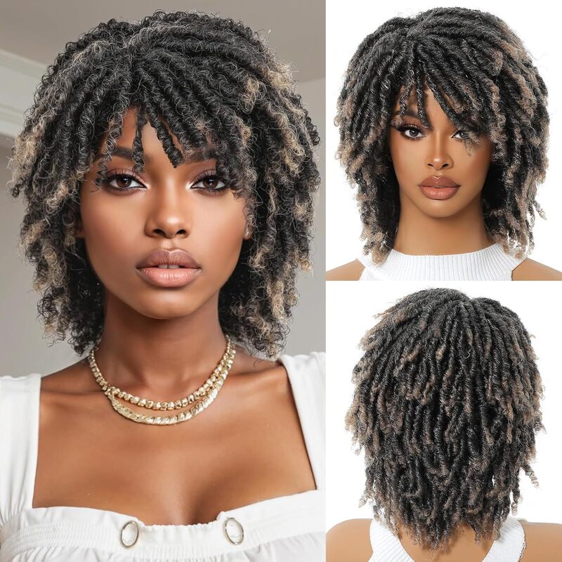 Dreadlock wig for African black men and women, short twisted braided wig, glue-free synthetic low-temperature fiber wig Dreadlock wig for African black men and women, short twisted braided wig, glue-free synthetic low-temperature fiber wig