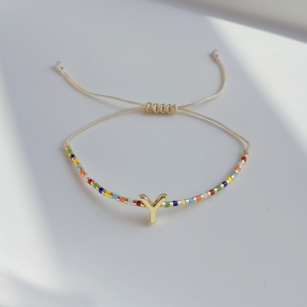 Glass Material Letter Pattern Lady Letter Glass Plating 18k Gold Plated Women's Bracelets