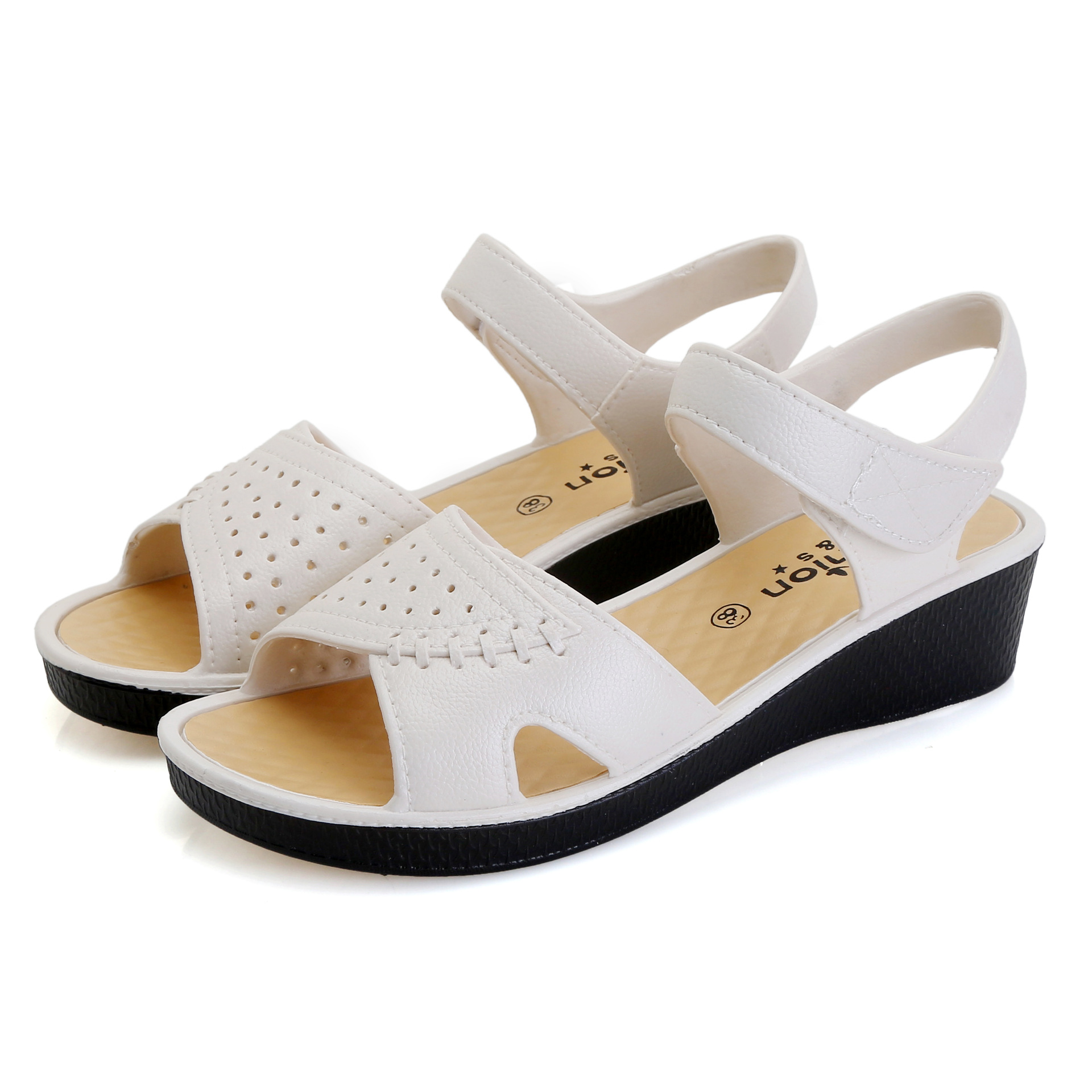 2025 New Wedge Thick-Soled Anti-Slip Soft-Soled Sandals Women's Velcro Beach Shoes Summer Outerwear Casual Sandals