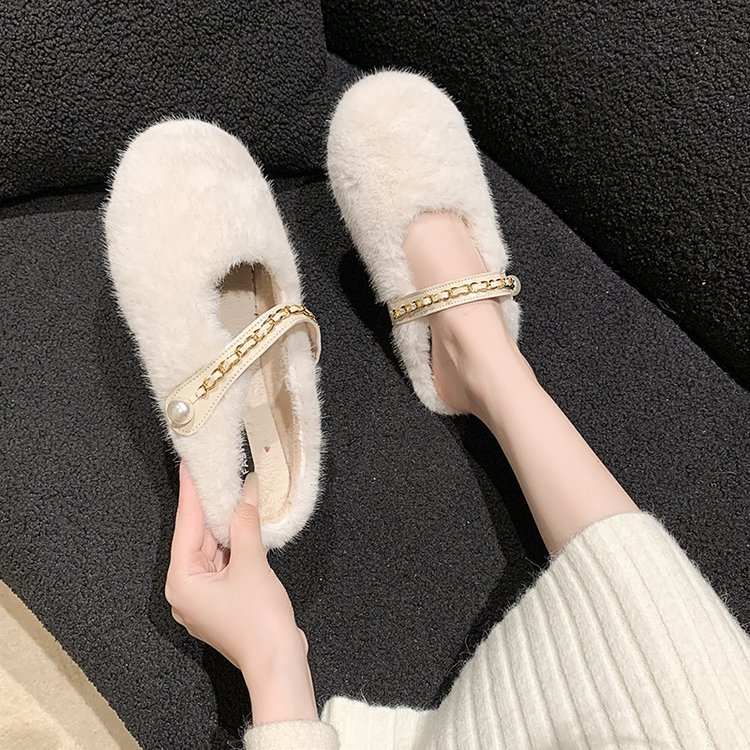 Pantofole in peluche da donna comode morbide bianche in cotone_voghion.com