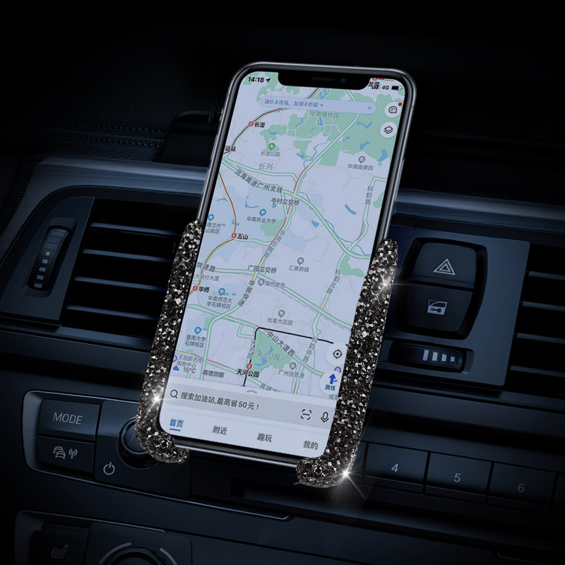 Coche transfronterizo Soporte de teléfono móvil incrustado en diamante Marco de navegación Asiento de salida de aire de doble propósito Gravedad Soporte de teléfono móvil Soporte femenino