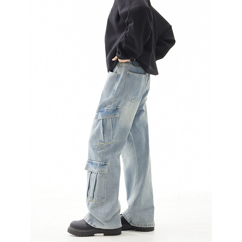 LKTM men's# American high street retro multi-pocket overalls men's and women's ins tide