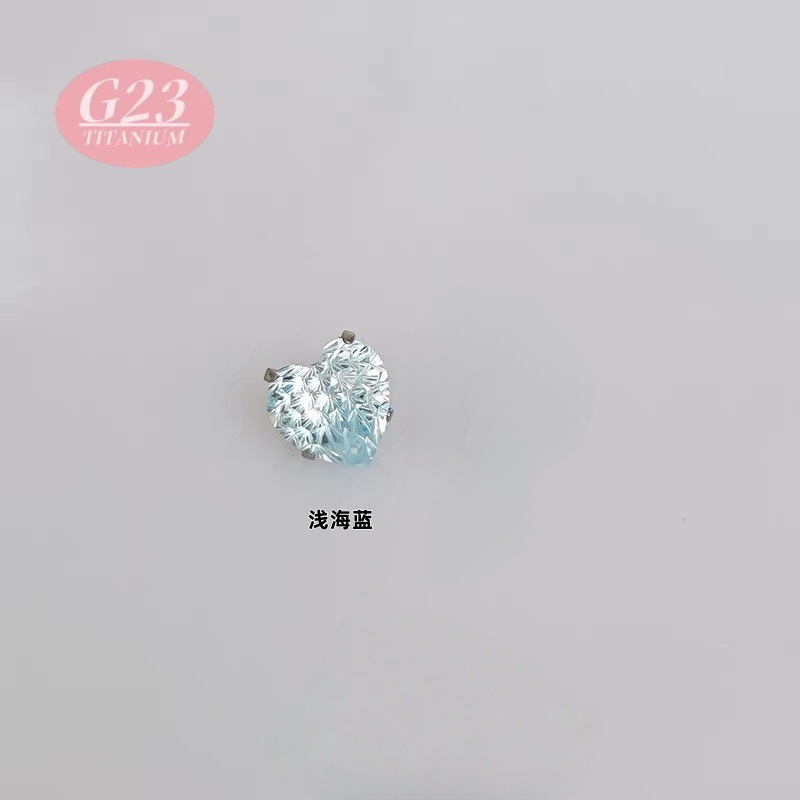 F136钛合金耳钉爱心烟花切圆底爪镶5A心型锆石人体穿刺饰品批发|undefined