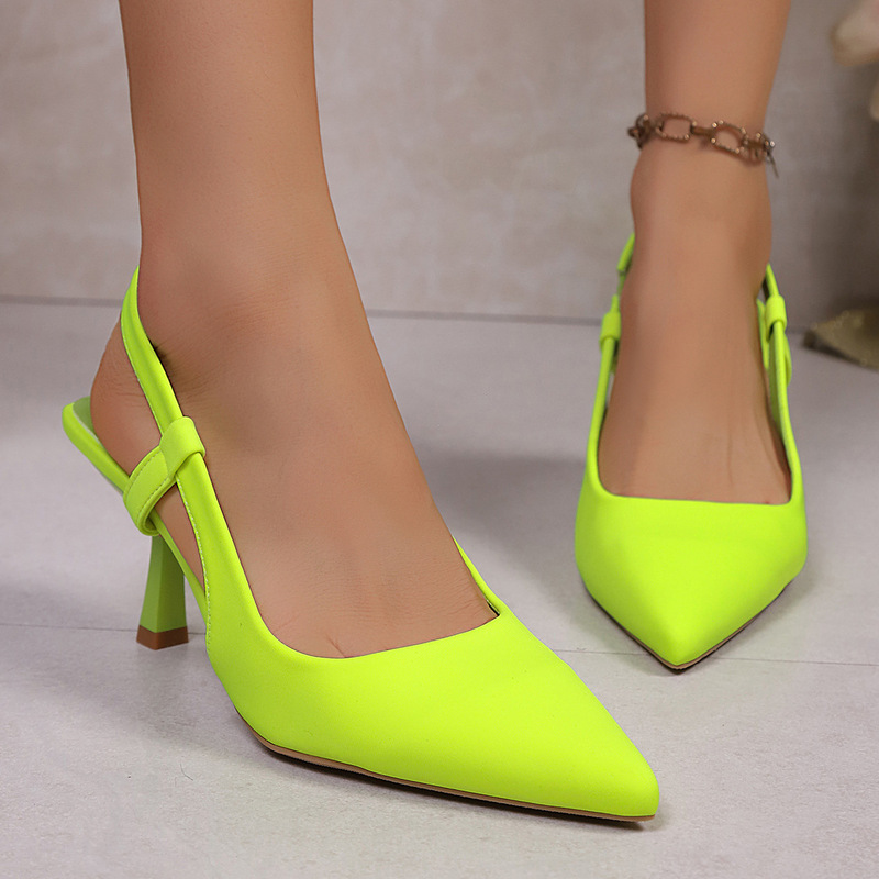 Pink Pointed-Toe High-Heeled Shoes for Girls, Stiletto-Heeled Mule Shoes, New French Stiletto-Heeled Elegant Toe-Cap Sandals