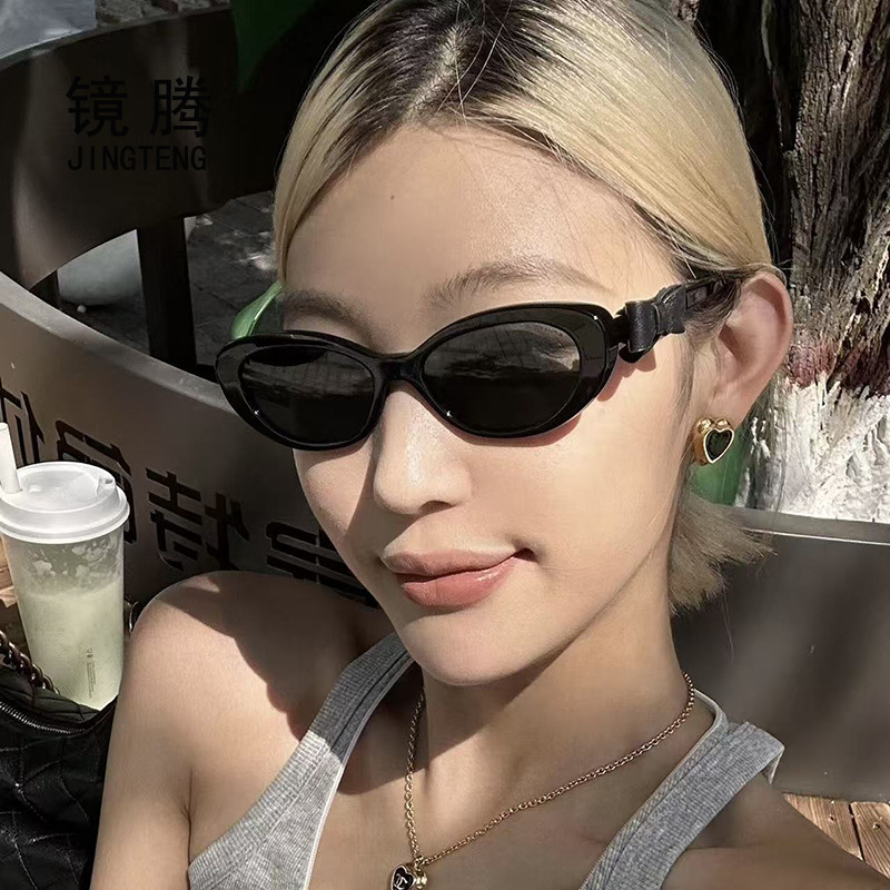 Cross-Border Cat Eye Leather Bow Decoration High-End Sunglasses Women's Street Photography Sunshade Sunglasses Uv Protection