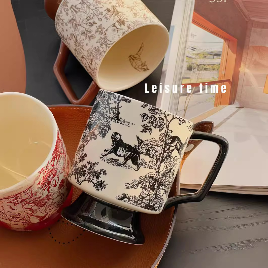 SUREON Taza de té de la tarde Taza de agua Taza de latte Regalo de nicho de estilo medieval