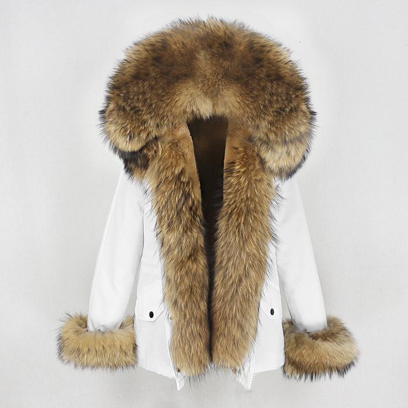 Women's Clothing Parka With Thickened Artificial Fur Lining, Detachable Real Raccoon Fur, Large Fur Collar Jacket_voghion.com