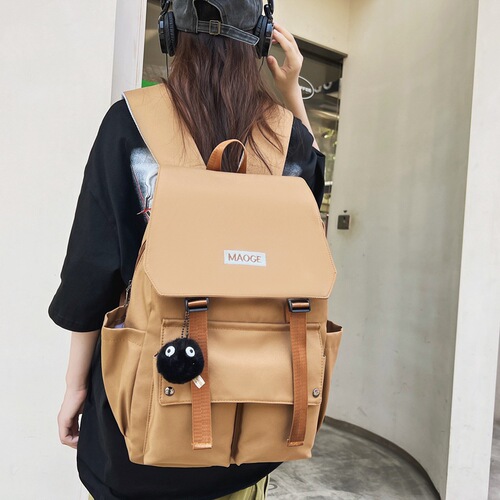 School bag for women  new Japanese style simple solid color clamshell student school bag casual versatile large capacity backpack