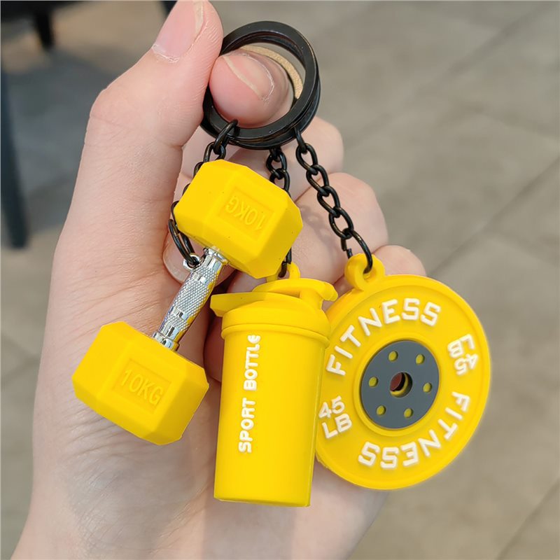 Llavero de fitness barra colgante deportivo creativo mancuerna mochila escolar periférica deportes taza de agua colgante regalo para hombres y mujeres