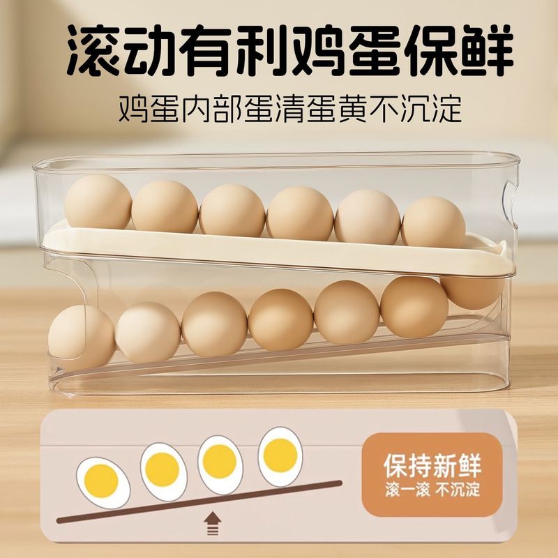 家用滑梯式鸡蛋盒冰箱侧门自动滚蛋器厨房台面防摔跨境鸡蛋收纳盒|undefined
