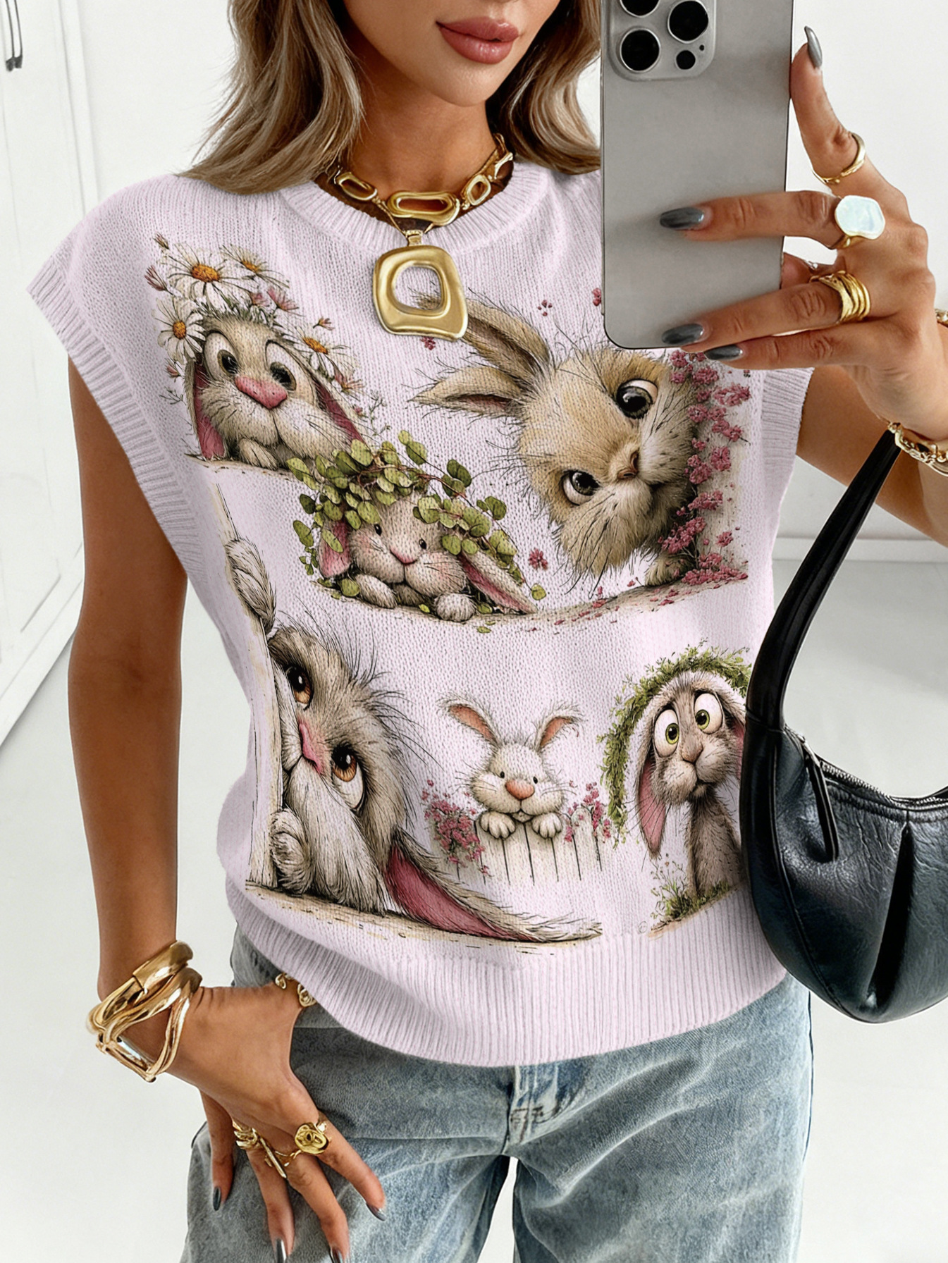 European and American Cross-Border 2026 Summer Amazon Knit Vest Round Neck Sleeveless Vest Color-Blocking Printed Sweater