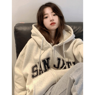 100 cotton cotton 320g/420g printed 2024 new autumn and winter cardigan loose lazy wind coat