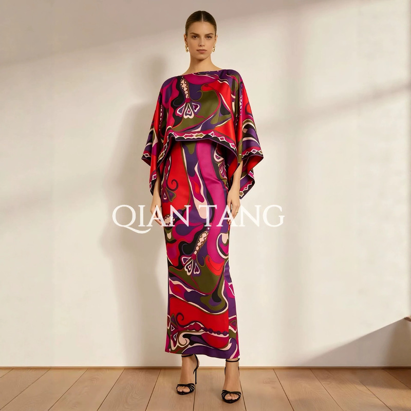 Cross-Border New Style Printed Stretch Knit Silk Shirt + Suspender Skirt for Women, Aliexpress Trendy Women's Clothing, Hot-Selling Fashion Style Cross-Border New Style Printed Stretch Knit Silk Shirt + Suspender Skirt for Women, Aliexpress Trendy Women's Clothing, Hot-Selling Fashion Style