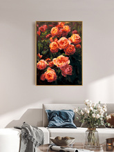 自油自画数字油画diy填充填色手绘手工花卉油彩装饰画 盛放的玫瑰