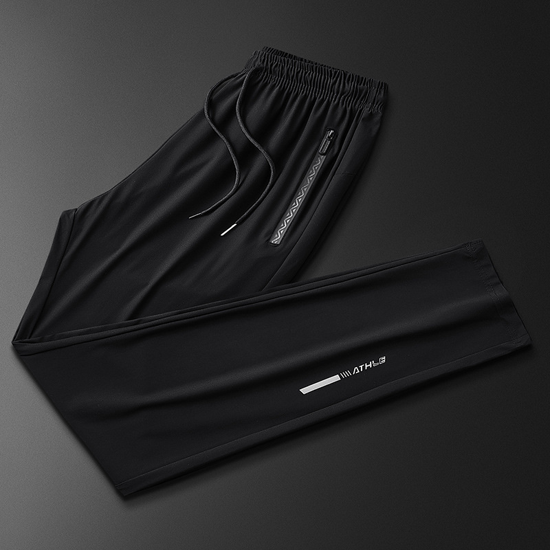 Pantaloni da uomo in nylon elasticizzato effetto ghiaccio - Pantaloni sportivi estivi leggeri, ad asciugatura rapida e a gamba dritta, casual._voghion.com