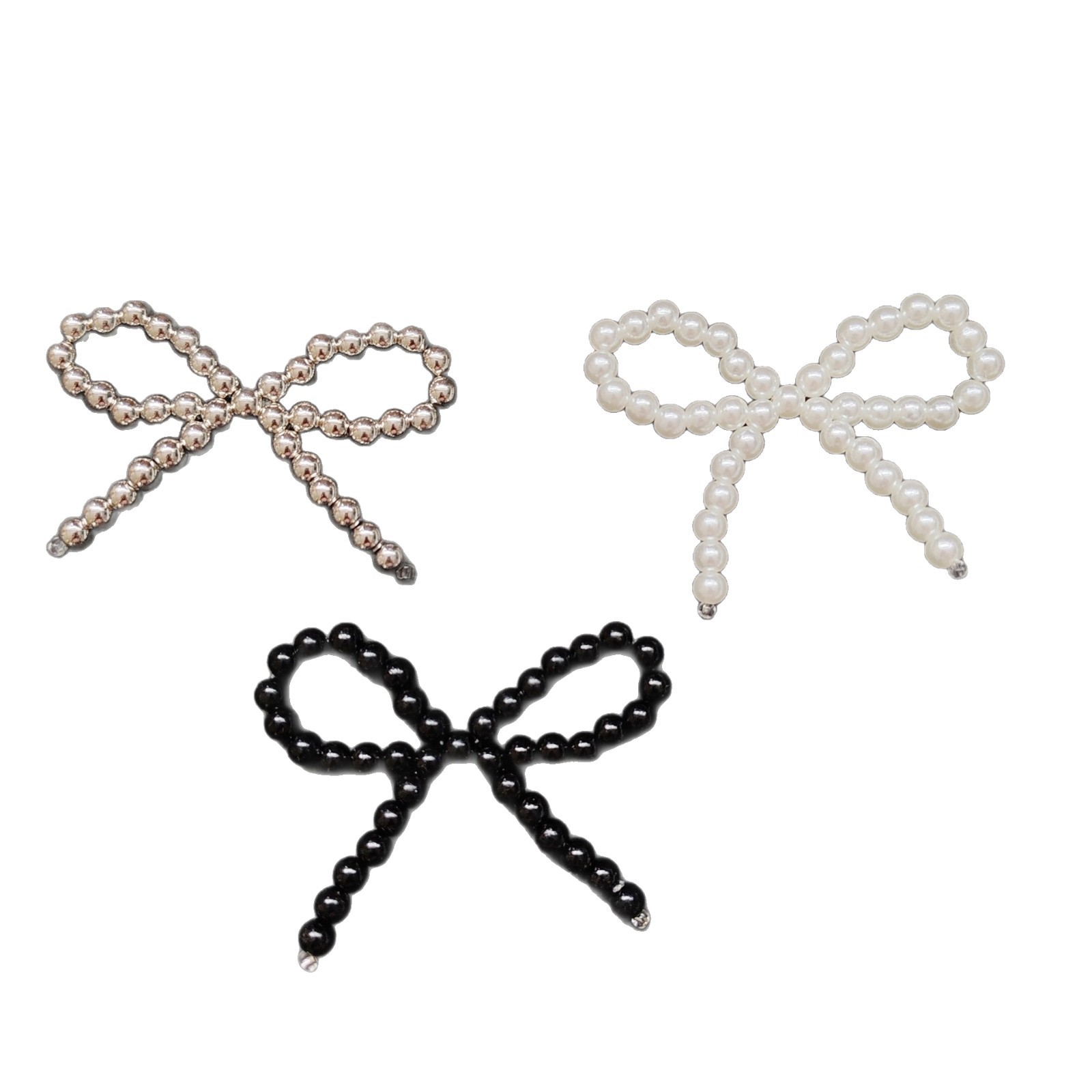 Pearl Acrylic Black and White Hand-Woven Bow Flower Earrings Clothing Accessories DIY Jewelry Accessories