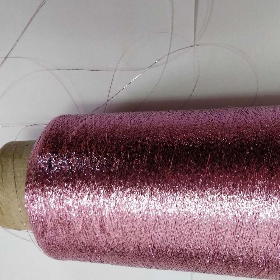 淡金丝片混纺线粉红铝箔丝片和白色涤纶单线交叉黑丝片混合纱线
