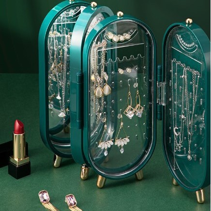 Caja organizadora de joyas plegable con espejo