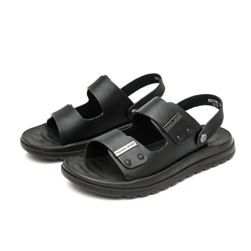 Dép sandal nam da bò hở mũi đế mềm gót 3 cm — nâu