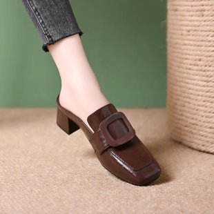 Mueller zapatos de mujer primavera nuevo cuadrado tacones gruesos zapatillas de medio temperamento retrógrado zapatos de cuero esmaltado zapatos de mujer image 8