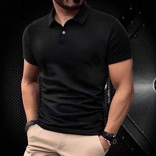 European Size Polo Shirt Men's Summer New Large Size Lapel Shirt Cross-Border Temu Popular Short-Sleeved T-Shirt Pure Color Top