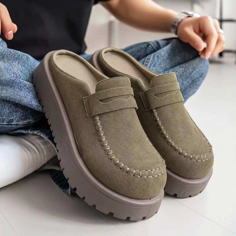 Dép bít mũi nam cỡ lớn đế dày chống trượt kiểu lười xỏ chân, da cao cấp — W5205 Xanh lá cây nhạt, W5205 thẻ, W5205 Đen chi tiết 7