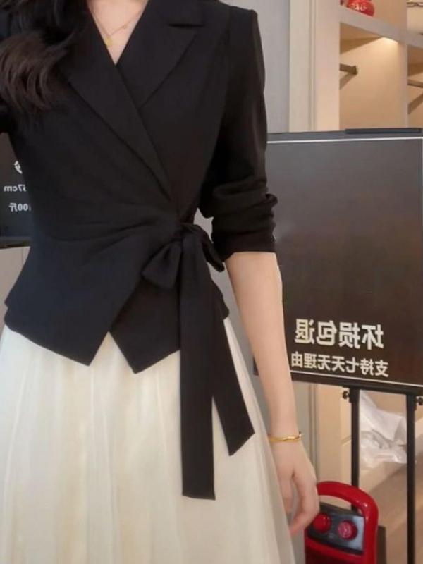 2025新款气质夏季西装感上衣超仙的半身网纱裙两件套套装女氨纶|undefined