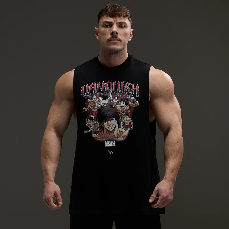 VANQUISH Men's Oversized T-Shirt Summer New Gym Sports Pure Cotton Casual Round Neck Loose Vest