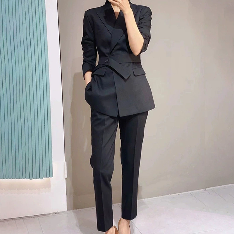 XZ126-женская рабочая одежда большого размера для собеседования на рабочем месте, черный профессиональный маленький костюм с длинными рукавами и талией мм